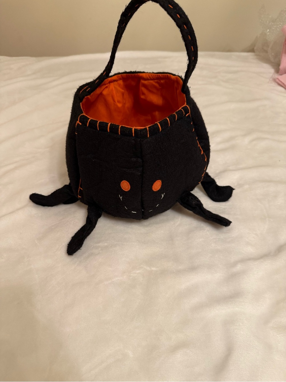 Pottery Barn Kids Black & Orange Plush Spider Treat Bag